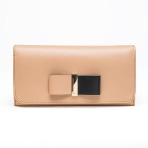Chloe Biscotti Wallet Beige Black Bow Leather Two Fold Bag Snap Zip Pockets NEW